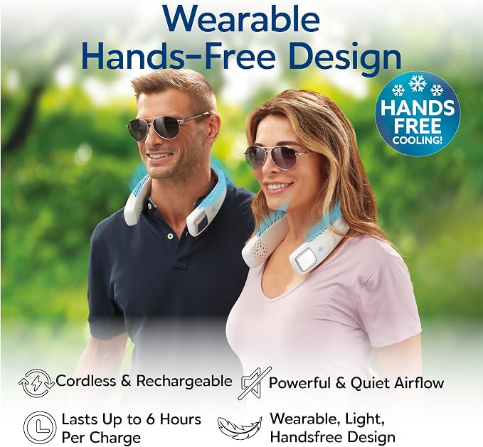 Arctic Air Freedom Personal Air Cooler - Portable 3-Speed Neck Fan, Hands-Free Wearable Design, Lightweight, Cordless And Rechargeable