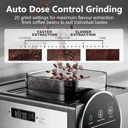 CUSIMAX Espresso Machine with Grinder, 20 Bar Professional Expresso Coffee Machines with Milk Frother Steam Wand, Espresso Maker with 60oz Removable Water Tank, Cappuccino & Latte Machine for Home