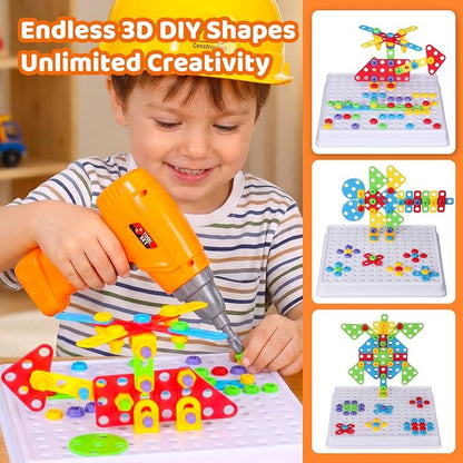 STEM Drill & Build Kit for Kids Ages 3-8 | Electric Toy Drill with 193+ Pieces (Screws, Nuts, Rainbow Fasteners) | Creative Design Construction Toys for Boys Girls | Gift for Birthdays, Christmas