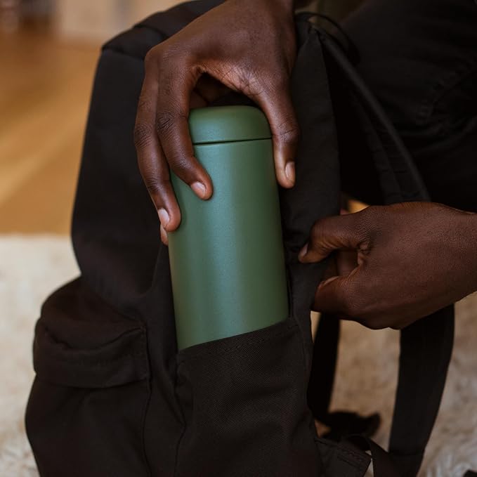 Fellow Carter Move Ceramic Lined Travel Coffee Mug 16 oz - Leak-Proof Lid | No Metallic Taste, Dishwasher Safe, Hot 12Hr Cold 24Hr, Stainless Steel Tumbler, BPA-Free, Fits Cup Holders, Cargo Green