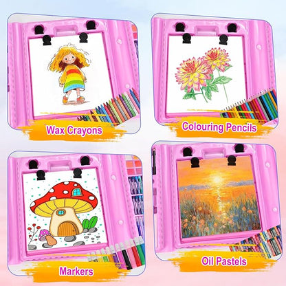 Art Supplies, 230 PCS+ Drawing Art Kit, Kids Art Set with Double Sided Trifold Easel, Colored Pencils, Crayons, Oil Pastels, Watercolor Pens, Coloring Book, Gifts for Girls Boys 4-12, Teens, Beginners