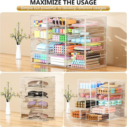 YFXCVSL 3-Pack Acrylic 15-Drawer Storage & Makeup Organizer for Desk | Smooth-glide drawers, clear acrylic, dustproof, waterproof, wipe-clean, for nail polish, essential oils, hair clips