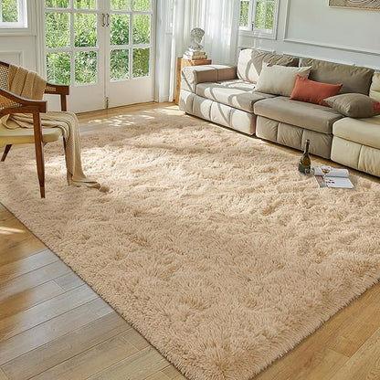 Softlife Rug for Living Room 5.3x7.6 Feet Area Rug for Bedroom Super Soft Shaggy Rugs for Kids Room Fluffy Fuzzy Carpets Long Plush Bedside Rug Nursery Christmas Home Decor for Boys Girls, Beige