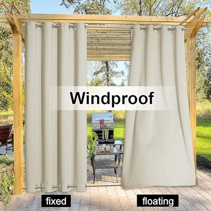 NICETOWN 2 Panels Weighted Blackout Curtains Waterproof & Windproof, Thermal Insulated Room Darkening Top & Bottom Grommet Fixed Drapes Keep Privacy for Cabana/Porch, Beige, W52 x L84