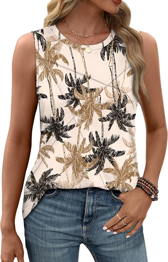 WIHOLL Women's Sleeveless Summer Crewneck Loose Fit Tank Tops