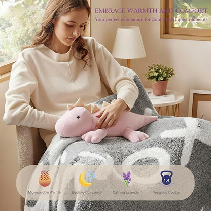 KOWSI® Microwavable Heating Pad Purple Stegosaurus Plush - 1.4 Lb Weighted Stuffed Animal Toy with Tourmaline Beads & Lavender - 16" Squished Long Dinosaur Pillow - Lumbar Back Cushion Lasting Warmth