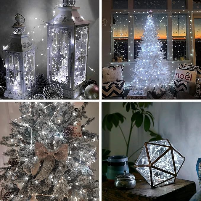 4Pack 80Ft 240LED Fairy Lights Battery Operated with Remote, Waterproof String Lights with Timer for Indoor & Outdoor, Twinkle Lights Battery Powered for Bedroom Christmas Decorations (Cool White)