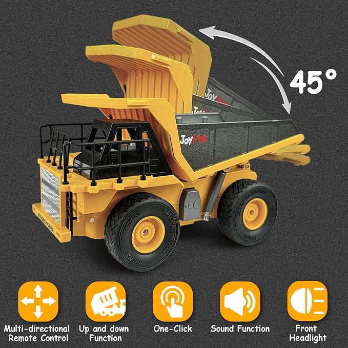 Joylike RC Excavator and Dump Truck Toy Set，2.4Ghz Metal Remote Control Construction Vehicle with Light&Sound, Best Christmas Toy for Boys 8+Year Old Kid