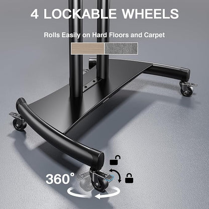 PERLESMITH Mobile TV Stand for 55-90 Inch Flat/Curved Screen TV Max VESA 800x500mm Outdoor TV Cart with Height Adjustable AV Shelf- UL Certificated Rolling Floor TV Stand Holds up to 200Lbs (PSTVMC07)