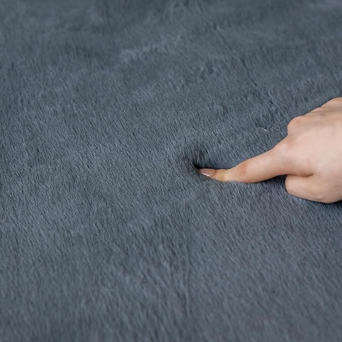 Faux Rabbit Fur Rug - 1.18" Thick Soft Fluffy Area Rug, Non-Slip Memory Foam Crawling Mat, Dark Gray, 59"x59"