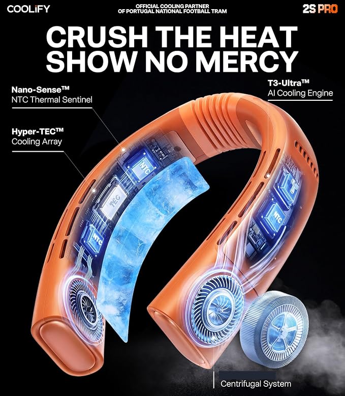 TORRAS COOLiFY 2026 Neck Air Conditioner 2S PRO, Ice-Feel Semiconductor Cooling Neck Cooler & Personal Air Conditioner for Golf,Travel & Music Festival, Premium Gifts for Father Men Women, Orange
