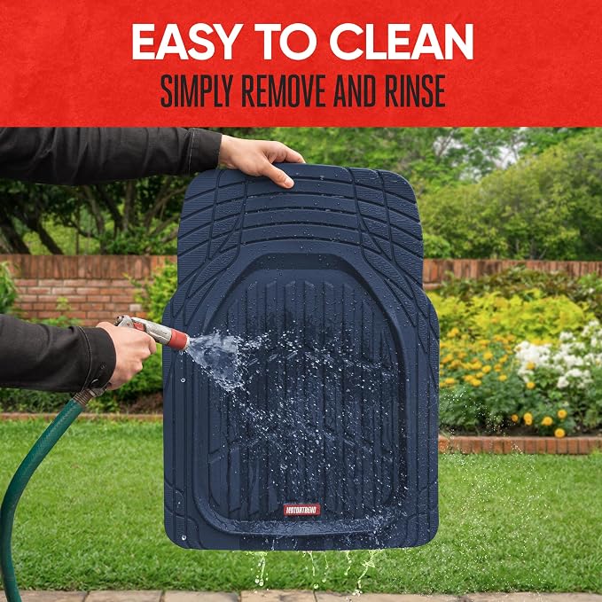 Motor Trend FlexTough Floor Mats for Cars, Blue Deep Dish All-Weather Car Mats, Waterproof Trim-to Fit Automotive Floor Mats for Cars Trucks SUV, Universal Floor Liner Car Accessories