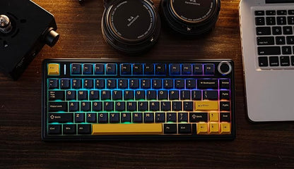 EPOMAKER x Aula F75 Gasket Mechanical Keyboard, 75% Wireless Hot Swappable Gaming Keyboard with Five-Layer Padding&Knob, BT/2.4GHz/USB-C, RGB (Black, Ice Vein Switch)