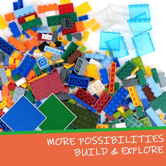 310-Piece Building Blocks Set, Creative Classic Bulk Bricks Toy, Transparent Panel Bricks Baseplate, Compatible with All Major Brands