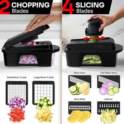 MUELLER HOME ULTIMATE 12 Blade Vegetable Chopper & Mandoline Slicer | Spiralizer, Dicer, Grater, Kitchen Essentials & Accessories, Black