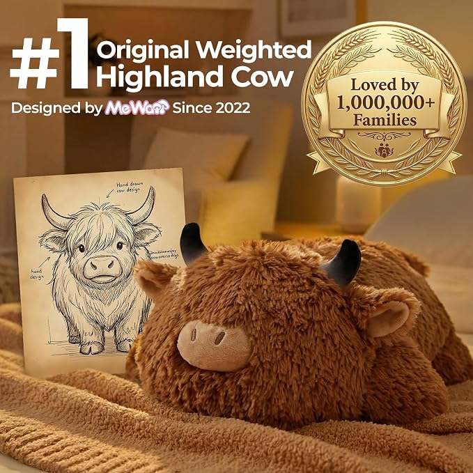 Mewaii Mom's Choice Award | 4 lbs Weighted Stuffed Animals Highland Cow - 23" Heavy Weighted Plush & Stuffy - Realistic Scottish Cow Plushy Gift for Kids & Adults - Large Cuddly Weighted Cow Toy
