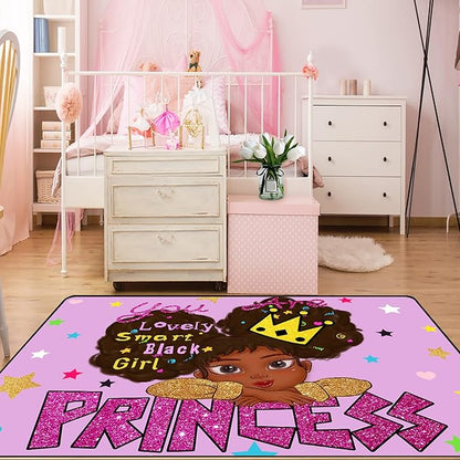 Black Girl Area Rug for Bedroom Cute African American Girls Floor Rugs Black Girls for Bedroom Large Rugs Purple Room Decor for Teen Girls Living Room Rug for Girls Room, 4'5'' × 6'
