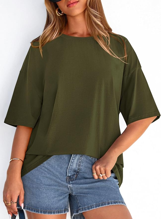 PRETTYGARDEN Womens 2026 Spring Going Out Tops Casual Short Sleeve Crewneck Loose Fit Basic Oversized T Shirts Summer Outfits