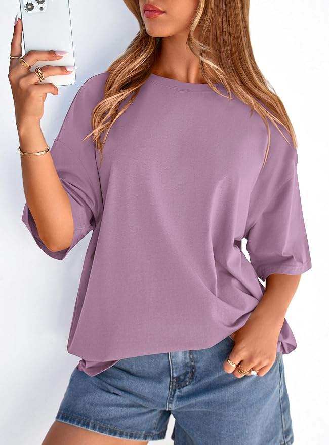 PRETTYGARDEN Womens 2026 Spring Going Out Tops Casual Short Sleeve Crewneck Loose Fit Basic Oversized T Shirts Summer Outfits