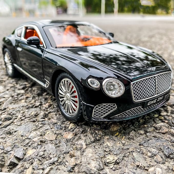 WAKAKAC Compatible for 1/24 Bentley Continental GT Model Car Alloy Diecast Toy Car Collectible Pull Back Toy Vehicles with Sound and Light Door Can Be Opened for Girls Boys Gift(Black)