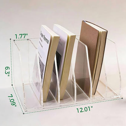 Acrylic Magazine File Holder, 6 Vertical Compartments Desk Document Sorter Organizer, Clear Folder Rack Binder for Office/Home/Classroom, for Documents, Tablet, Magazines, Books & Accessories