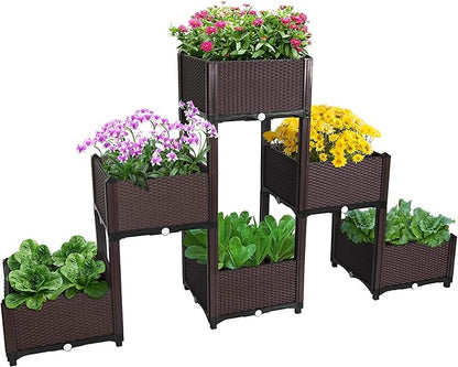 D'vine Dev Planter Raised Beds - Elevated Garden Box with Drainage Plug Raised Garden Beds for Vegetable/Flower/Herb Outdoor Standing Beds Gardening Kit, RGB-6