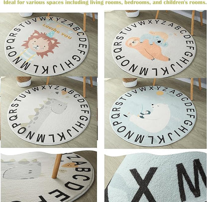 ABC Round Rug for Kids Warm and Soft Alphabet Nursery Animal Area Rugs Fun Rugs for Play Rooms Non-Slip Mats Crawling Mats Decorative Rugs for Bedrooms Living Rooms (Polar bear, 78in)