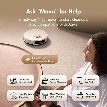 MOVA P10 Pro Ultra Robot Vacuum and Mop 13,000Pa Suction, 140°F Hot Water Auto Mop Washing & Drying, Dual Spinning Extenable Mop,10.5mm Lifting for Carpet, 360°Obstacle Avoidance, App Control
