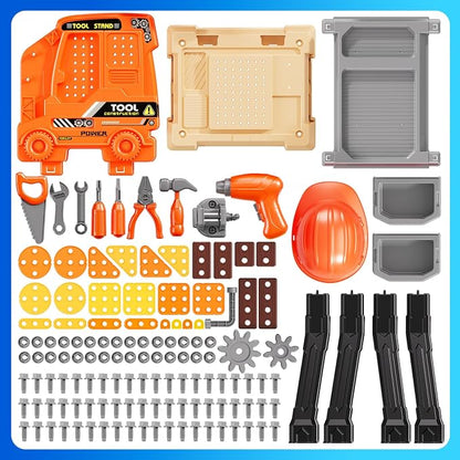 Kids Tool Bench Set, 142Pcs Toddler Tool Toy Playset with Electric Drill & Realistic Tools, STEM Building Pretend Play Construction Toys for Boys, Toddlers Toys Gifts for Ages 3 4 5 6 7 Year Olds