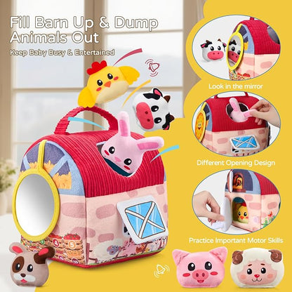 Vanvimen Baby Girl Toys 6-12 Months, Surprise Barn with 12 PCS Stuffed Farm Animals, Montessori Sensory Developmental Learning Toys for 6-12 Months, Ideals 6 7 8 9 Month Old Baby Boy Girl Gifts Toy