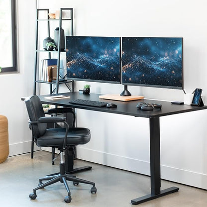 VIVO Dual Monitor Desk Stand for 13 to 32 inch Screens, STAND-V002FD-B | Articulating, Freestanding Adjustable Monitor Arm, Black with Wood Base, Computer Stand for 2 Monitors, Holds 22 lbs Each