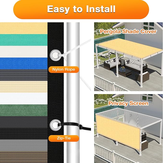Artpuch Outdoor Pergola Shade Cover 23x24 FT Sun Shade Cloth with Grommets Sand 90% UV Protection Canopy Patio Privacy Screen (Customized Available)