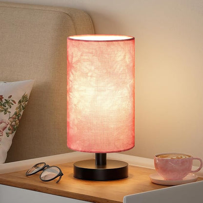 Fenmzee Small Table Lamps(Pink Shade - Black Base, 9" Inline Control) | 3000K LED Blub Included | 680 Lumens | Easy Assembly | Minimalist Design | E26 | for Kitchen | for Kids Room