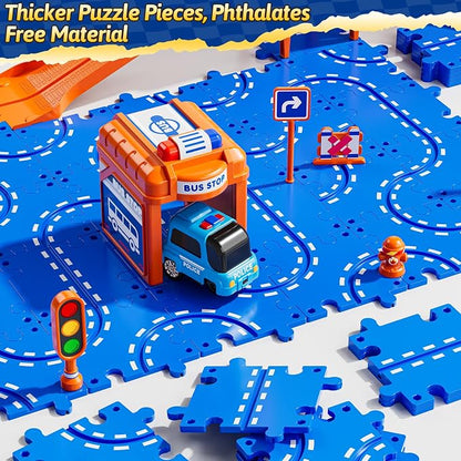 Floor Puzzles Race Track Cars Toys for Boys & Girls Age 3-5 4-7 | Birthday Gifts for 3 4 5 6 7 8 Year Old Kids