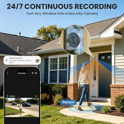 SOLIOM 5MP Window Camera with LCD Touchscreen,Indoor Camera for Home Security Outdoor,24/7 Recording,Anti-Glare Color Night Vision,AI Motion Detection, No-Drill Install for Apartments & Rentals