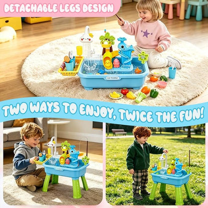 2026 Upgraded Water Table for Toddlers 1-3, Outdoor Water Play Table for Kids Ages 4-8 with Pump, Toddler Water Table, Play Sink with Running Water, Kitchen Sink Toy, Fishing Game, Sensory Table, Blue