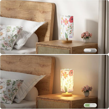 Fenmzee Small Table Lamps (Floral White Shade, 9" Inline Control) | 3000K LED Blub Included | 680 Lumens | Easy Assembly | Minimalist Design | E26 | for Kitchen | for Kids Room