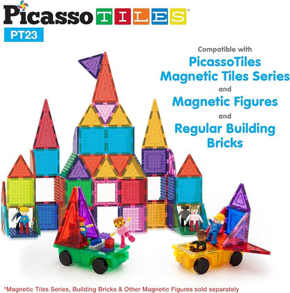 PicassoTiles Magnetic Car Play Set with Action Figures for Kids 3+ - STEM Building Block Vehicle Toy
