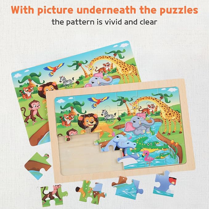 Puzzles for Kids Ages 4-6, 4 Packs 24 Piece Wooden Jigsaw Puzzle for Toddlers 5-8, Preschool Educational Puzzle Boards Toys Gifts for 4 5 6 7 8 Boys Girls
