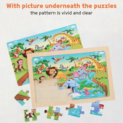 Puzzles for Kids Ages 4-6, 4 Packs 24 Piece Wooden Jigsaw Puzzle for Toddlers 5-8, Preschool Educational Puzzle Boards Toys Gifts for 4 5 6 7 8 Boys Girls
