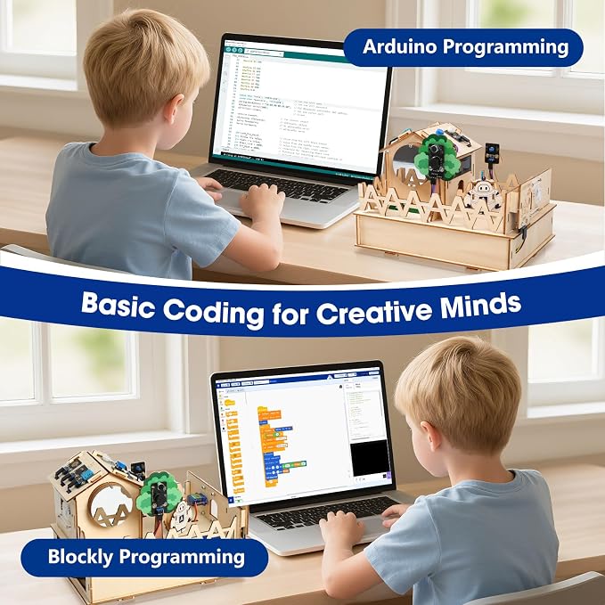 ESP32 IoT STEM Kit for Arduino/Acecode, 3D Wooden Puzzles Smart Home Learner Kit for Kids Age 10+, Educational STEM Toy House DIY Sensor Coding Set, Voice/APP Control, Gift for Adults Teens Boys Girl