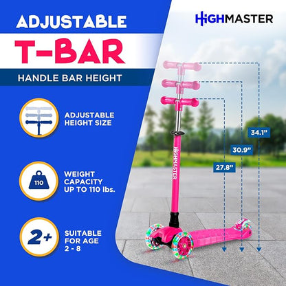HighMaster Kids Scooter – 3 Wheel Kick Scooter for Children and Toddlers – Adjustable Handlebar with LED Wheel Lights – Indoor and Outdoor Fun