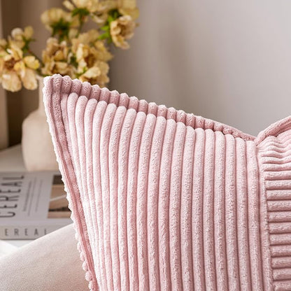 MIULEE Spring Decorative Throw Pillow Covers for Couch Bed Livingroom 20x20 Inch Set of 2 Pink Boho Accent Throw Pllows Broadside Striped Patchwork Soft Corduroy Pillowcases Valentine Decor
