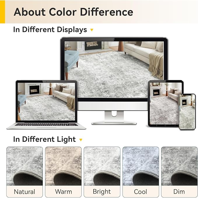 RELEANY Washable Area Rugs 2'x3' Non-Slip Modern Abstract Soft for Living Room Entryway Bedroom Kitchen, Print Pattern, Gray White Grey