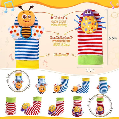 PADONISE Baby Wrist Rattle Socks and Foot Finder Set Baby Rattles Toys for 0-12 Month, Infant Girl Boy Toys for Babies 3-6 Months, Newborn Hand & Foot Toys for 0 to 9 Months, Baby Easter Gifts