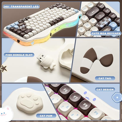 YUNZII C75 Cute 75% Wireless Mechanical Keyboard (Choco, Candy Switch) | Creamy Cake Keyboard, BT5.0/2.4G/USB-C, Hot-Swap, NKRO, PBT MOA Keycaps,5500mAh RGB Gasket Mount for Mac/Win/Gaming/Office