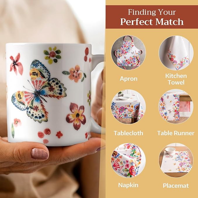 Maison d' Hermine Coffee Mug with Handles Tea Cups (15 Ounce, Pack of 1) | Fine Bone China Coffee Mugs for Hot Beverages Cappuccino Latte Home Spring Summer -Happy Florals - High Summer Butterfliess