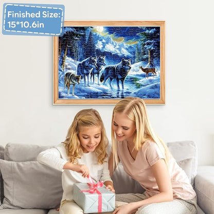Jeacirio 100 Piece Jigsaw Puzzle for Kids Ages 6-8 8-10, Wolf Family in Snowy Mountain Forest, Educational Animal Puzzle, Screen-Free for Boys Girls