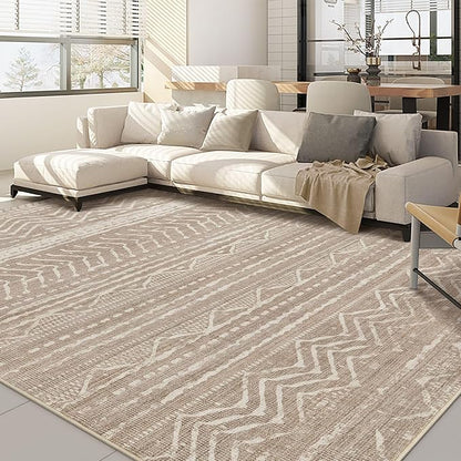 Nakagishi 12x15 Area Rug Living Room: Washable Boho Large Neutral Modern Soft Farmhouse Rugs Stain Resistant Indoor Floor Non-Slip Carpet for Bedroom Kids Playroom Office Dining Room- Dark Brown