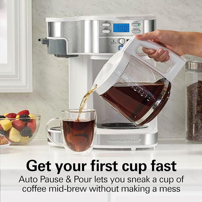 Hamilton Beach 2-Way Programmable Coffee Maker & Single Serve Coffee Maker | 12 Cup Glass Carafe | White with Stainless Steel Accents | 49933